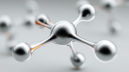 Molecule structure with orange and white spheres representing complex chemical bonds and scientific innovation in chemistry
