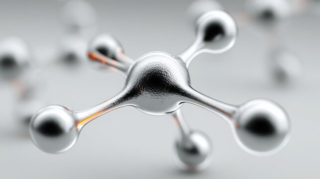 Molecule structure with orange and white spheres representing complex chemical bonds and scientific innovation in chemistry