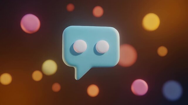 3 d rendered message bubble icon amidst colorful bokeh background