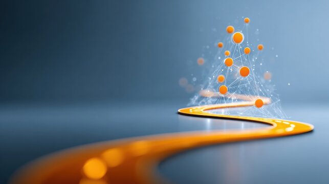 A yellow phone surrounded by a network of orange dots illustrating corporate digital growth framework icon concept