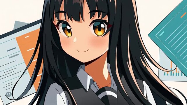 収支報告をするアニメ調の美少女