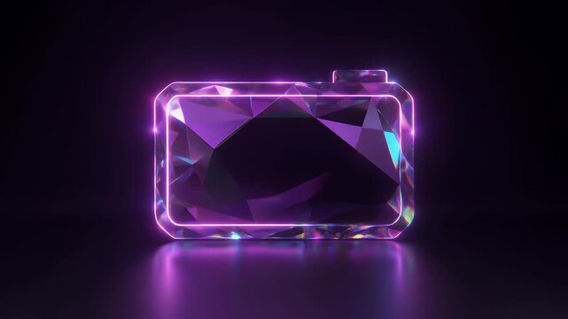Abstract 3 d rendering of a faceted neon folder against a dark background