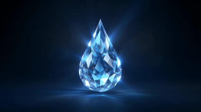 Abstract 3 d rendering of a luminous crystal water drop against a dark backdrop