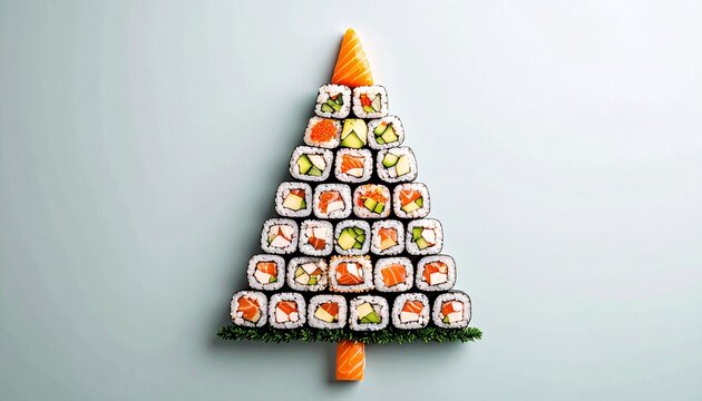 Christmas tree made of sushi 