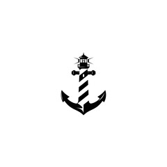 Stylized lighthouse anchor symbol in black and white against a white background