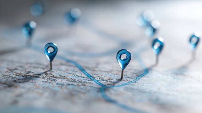 A detailed map with multiple pins highlighting important locations signifying strategic planning in corporate expansion