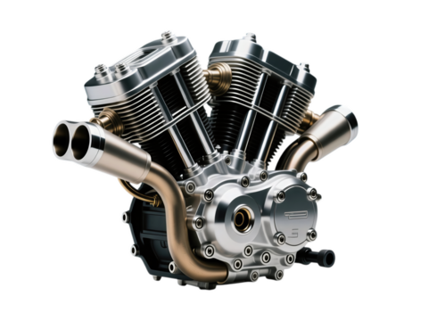 Detailed V-Twin Motorcycle Engine with Chrome Finish