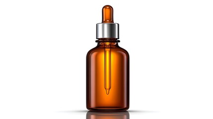Amber-tinted glass dropper bottle with micro surface reflections
