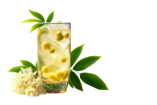 Exotic lychee elderflower beverage isolated on transparent background