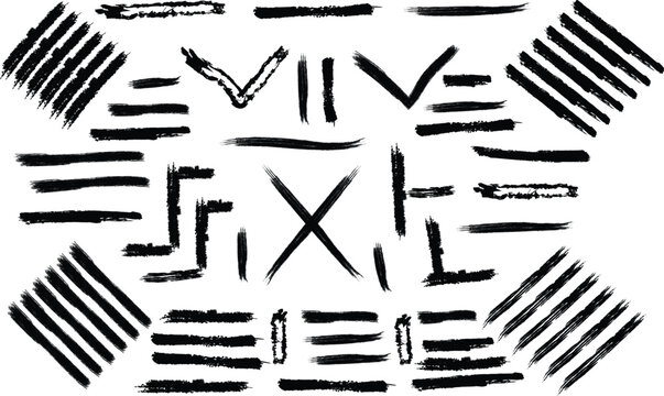 Abstract brush stroke pattern with roman numerals and geometric shapes