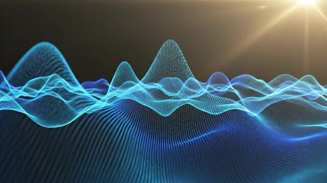 Glowing digital wave surface with bright light source