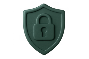 Shield icon with padlock representing cybersecurity, data privacy, and digital protection on transparent background