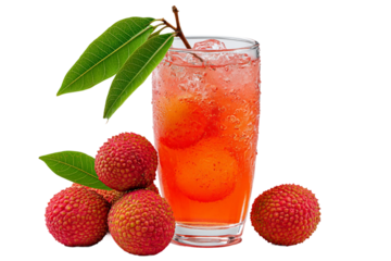 Cold lychee rose soda refreshment isolated on transparent background