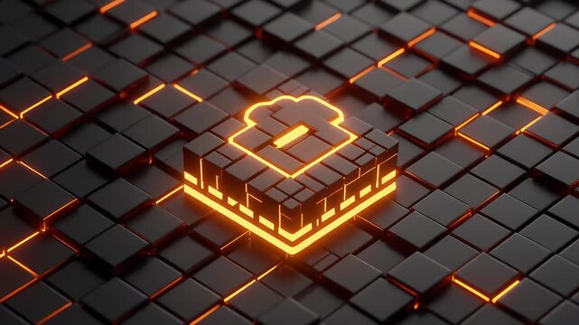 Abstract digital chef symbol on a geometric dark cube background