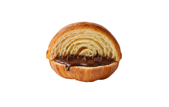 Chocolate-filled croissant slice on a white background - Powered by Adobe