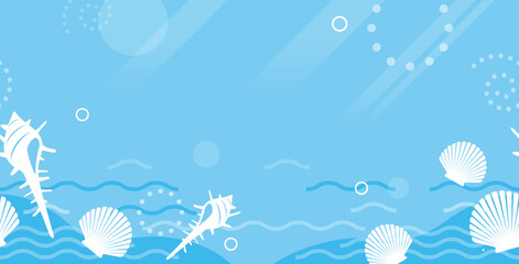 Vector Seamless Summer Background Illustration With Shellfish Under The Sea. Horizontally Repeatable. 