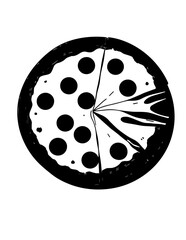 vector illustration of a black and white pizza