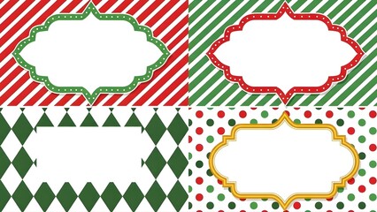 Fototapeta premium Festive holiday labels with decorative borders on patterned backgrounds