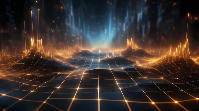 Abstract digital landscape futuristic data visualization and network