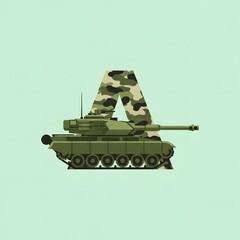Tank with Camouflage Letter A - Military Alphabet Illustration.