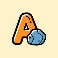 Letter A with a blue rock, educational illustration for kids.