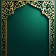 Ornate archway with a golden, intricate frame against a deep green background. The design evokes Islamic architectural motifs, perfect for religious or cultural content.