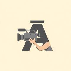 Letter A logo with camera and hand illustration.
