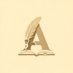 Elegant Logo Design Featuring Letter A, Quill Pen, and Open Book.