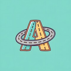 Letter A Road Illustration with Circular Route Design.