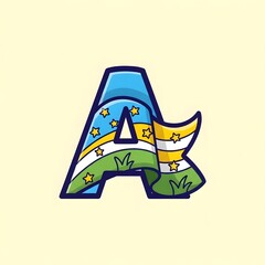 Letter A with a colorful flag design illustration.