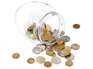 A jar with many coins, saving money for fthe uture