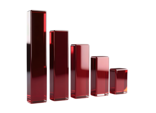 Five glossy red glass pillars of varying heights
