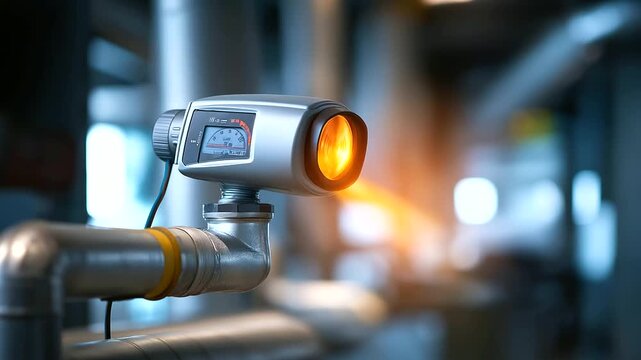 Thermal camera inspection of heating pipeline infrastructure testing heat loss detection quality verification testing equipment visible construction QA process defocused with