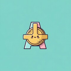 Cute Coin Character on Letter A Logo Design.