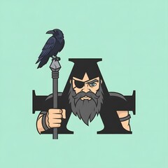 Viking Warrior with Raven Logo Design on Teal Background.