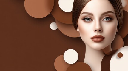 Modern design features a woman's face surrounded by abstract circles, reflecting a focus on women's health in a unique and creative style that is both inviting and impactful