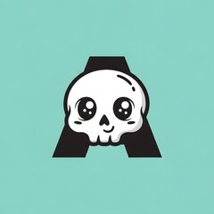 Cute Skull Character with Letter A Silhouette Logo Design.