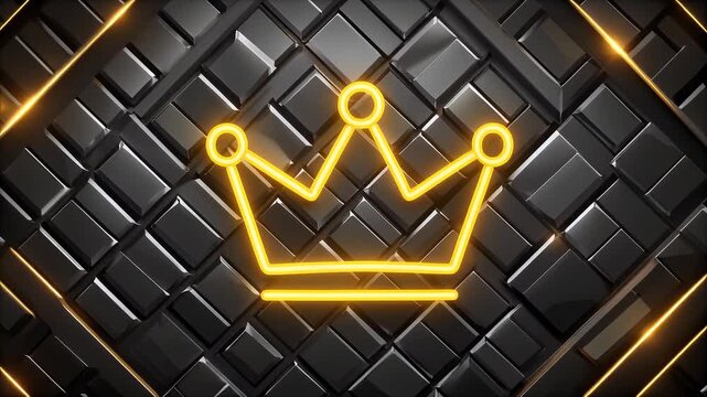 Abstract geometric design with illuminated crown symbol on dark background