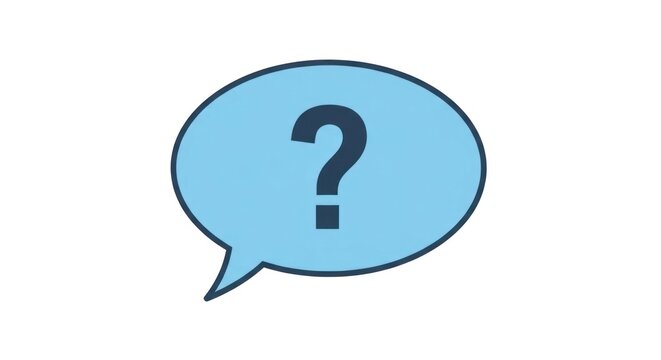 Question mark symbol in a blue speech bubble on a white background