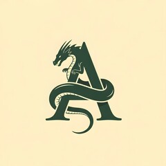 Dragon Wrapped Around Letter A Logo Design Illustration.
