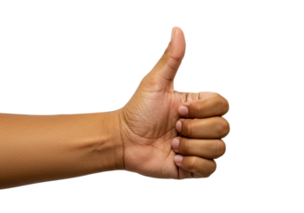 Isolated tanned hand giving a thumbs up gesture of approval, agreement, acceptance, and success