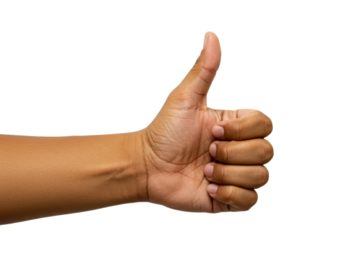 Isolated tanned hand giving a thumbs up gesture of approval, agreement, acceptance, and success - Powered by Adobe