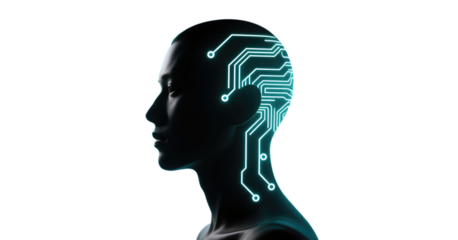 Futuristic Human Head with Circuit Lines Glowing