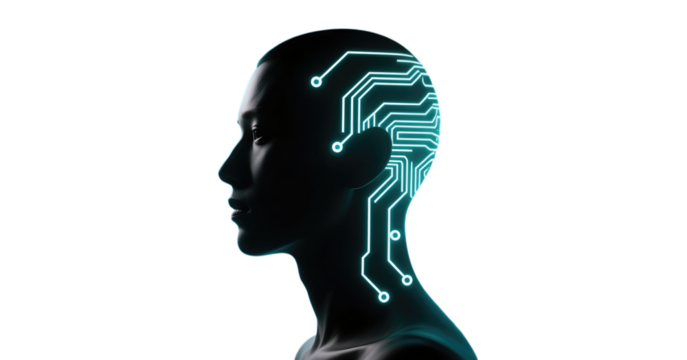 Futuristic Human Head with Circuit Lines Glowing