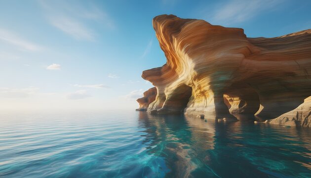 Layered Coastal Rock Formation at Sunrise