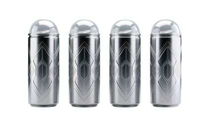 Futuristic Metallic Cylindrical Containers with Geometric Designs
