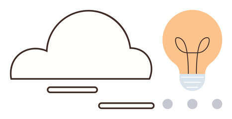 Cloud outline connects with a glowing light bulb, blending technology and creativity. Ideal for innovation, ideas, cloud computing, brainstorming, digital solutions, online platforms, simple flat