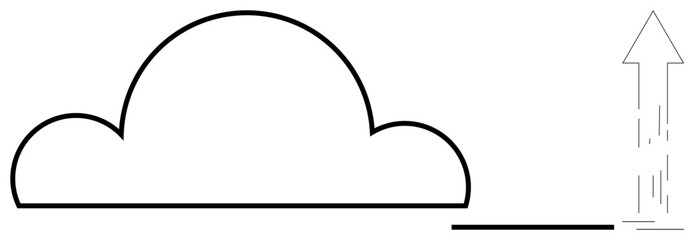 Simplistic cloud design with an upward arrow suggesting growth, technology, cloud computing, progress, innovation, development, and success. Ideal for technology, business innovation growth cloud
