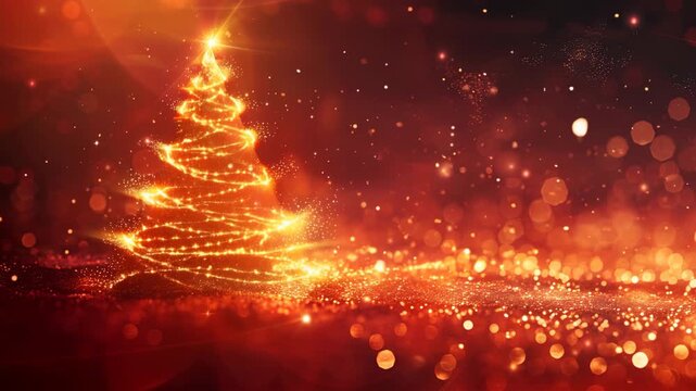 Magical glowing christmas tree with sparkling lights and golden bokeh on a warm festive background 4k video - Powered by Adobe