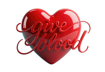 Glossy red heart with give blood typography design